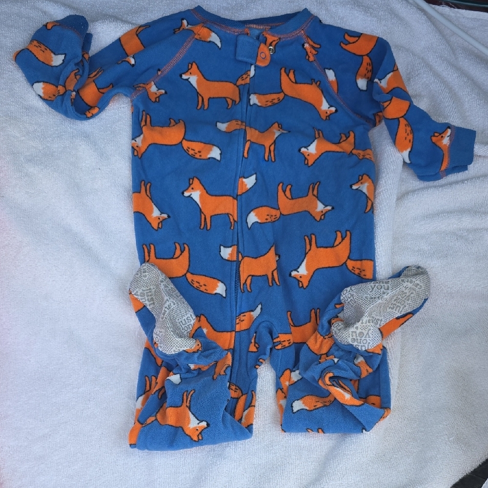 Carter's Blue and Orange Fox Print Footie Sleeper Size 2 T